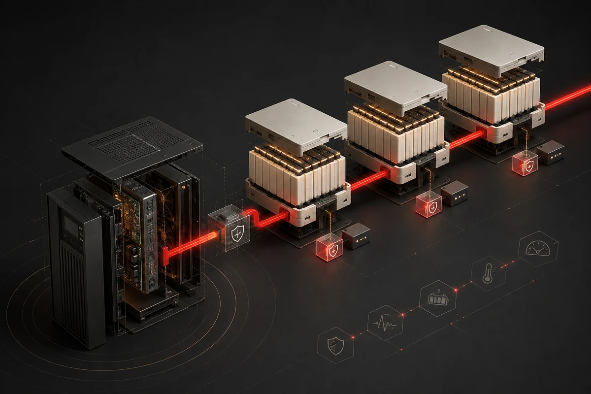 Scaling External UPS Battery Packs: What Must Be Recalculated — conceptual engineering illustration